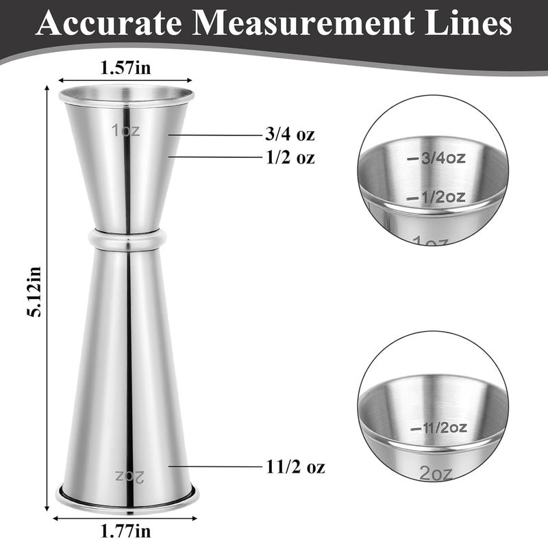 Hoiny 2 Pack Jigger for Bartending, 2 OZ 1 OZ Double Shot Cocktail Measure Jiggers, Stainless Steel Measuring Cup Bartending Supplies (Silver) - Image 2